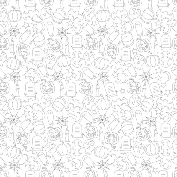 Seamless Halloween Pattern Doodle Vector Halloween Background —  Vetores de Stock