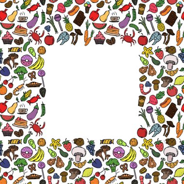 Vector food background with place for text. Doodle food illustration