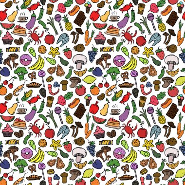 Seamless food pattern. Doodle food background. Food illustration