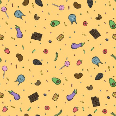 Seamless food pattern. Doodle food background. Food illustration
