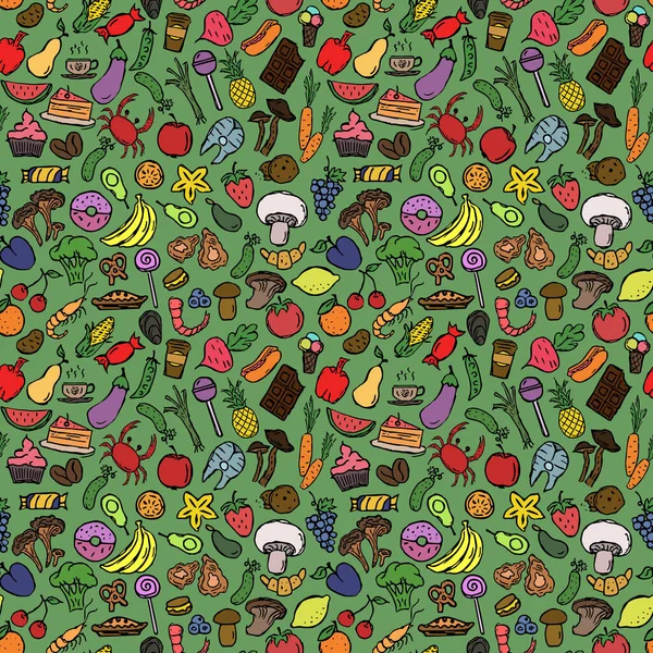 Seamless Food Pattern Doodle Food Background Food Illustration — Stockvector