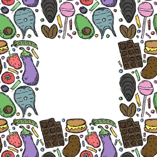 Vector Food Background Place Text Doodle Food Illustration — Vetor de Stock