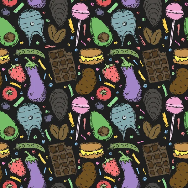 Seamless Food Pattern Doodle Food Background Food Illustration — стоковый вектор