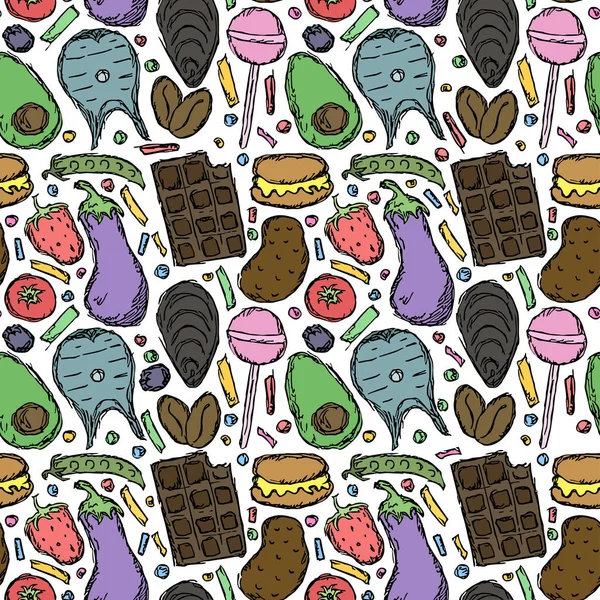 Seamless Food Pattern Doodle Food Background Food Illustration — 图库矢量图片