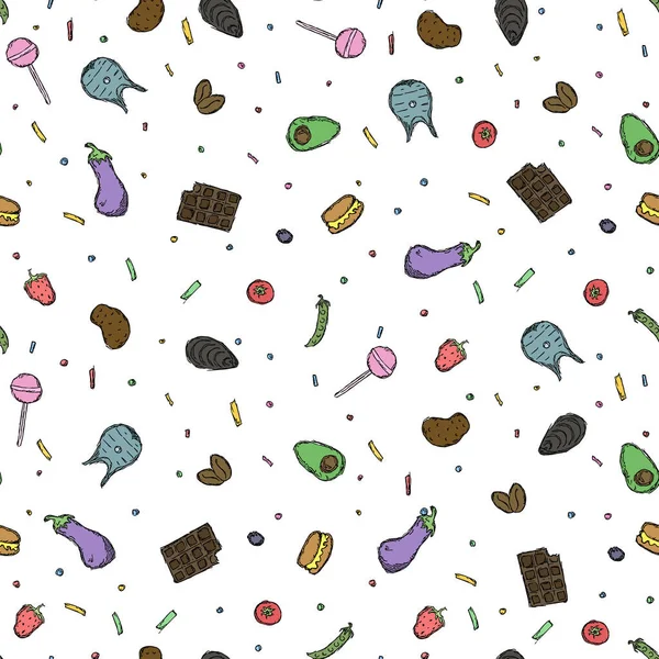 Seamless Food Pattern Doodle Food Background Food Illustration — Stock Vector