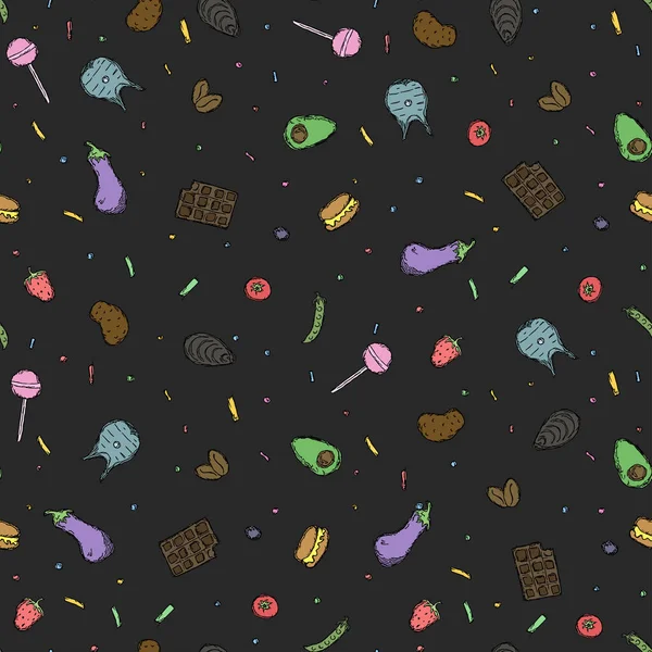 Seamless Food Pattern Doodle Food Background Food Illustration — Archivo Imágenes Vectoriales