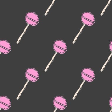 Seamless lolipop pattern. Sweets and candy background. Doodle vector illustration with sweets and candy icons