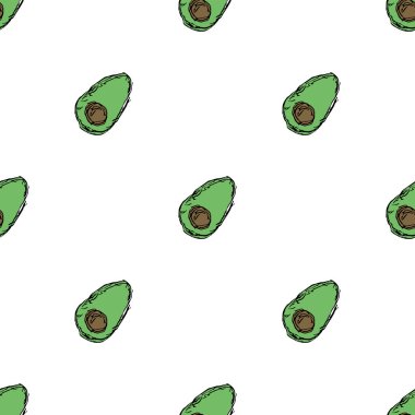 Kusursuz avokado deseni. Renkli avokado arka planı. Meyveli Doodle vektör illüstrasyonu