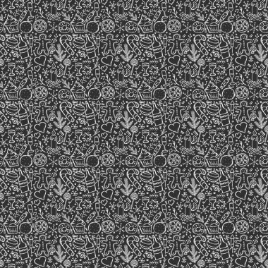 Kusursuz Noel şablonu. Yeni yıl geçmişi. Noel ve yeni yıl simgeleriyle karalama çizimi