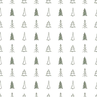 Kusursuz noel ağacı deseni. Noel ağacı süsü. Noel ağacıyla karalama çizimi