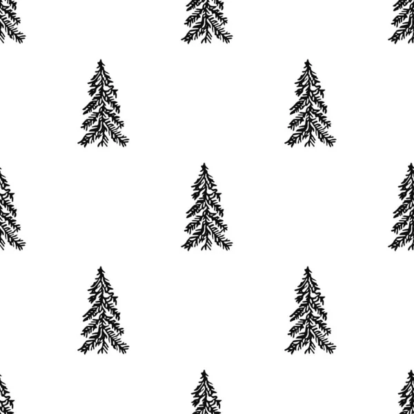 Nahtloses Weihnachtsbaummuster Christbaumschmuck Doodle Illustration Mit Weihnachtsbaum — Stockvektor