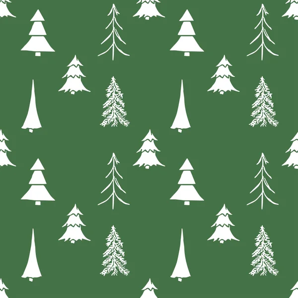 Naadloze Kerstboom Patroon Kerstboom Ornament Doodle Illustratie Met Kerstboom — Stockvector