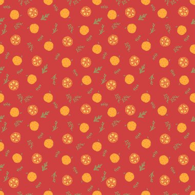 Kusursuz Noel şablonu. Yeni yıl geçmişi. Noel ağacı ve turuncu simgelerle karalama çizimi