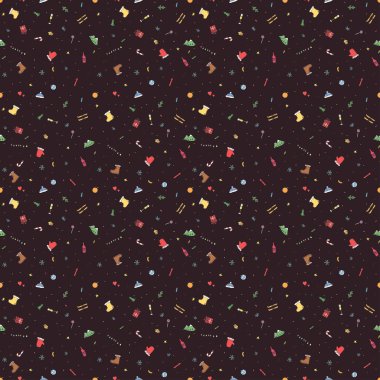 Kusursuz Noel şablonu. Yeni yıl geçmişi. Noel ve yeni yıl simgeleriyle karalama çizimi