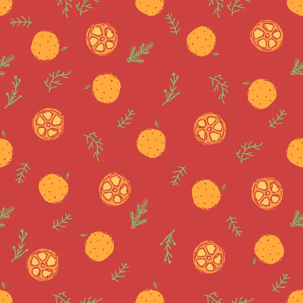 Kusursuz Noel şablonu. Yeni yıl geçmişi. Noel ağacı ve turuncu simgelerle karalama çizimi