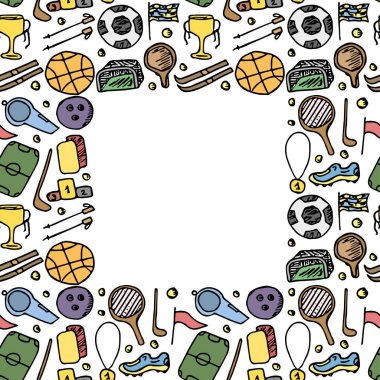 Metin için yeri olan kusursuz vektör spor simgeleri. Spor simgeleriyle karalama vektörü. spor arkaplanı