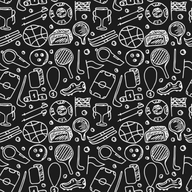 Kusursuz bir spor modeli. Spor simgeleriyle karalama vektörü. Klasik spor arkaplanı