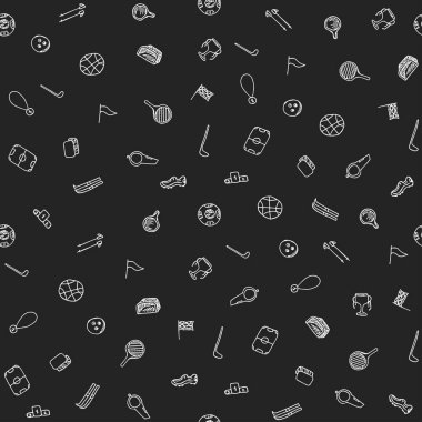 Kusursuz bir spor modeli. Spor simgeleriyle karalama vektörü. Klasik spor arkaplanı