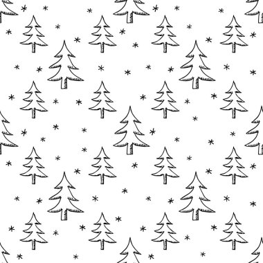 Kusursuz noel ağacı deseni. Noel ağacı süsü. Noel ağacıyla karalama çizimi
