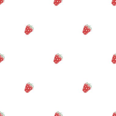 Kusursuz çilek deseni. Kırmızı çilek ikonlu Doodle vektörü. Klasik çilek deseni