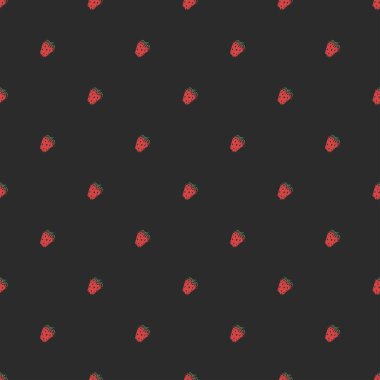 Kusursuz çilek deseni. Kırmızı çilek ikonlu Doodle vektörü. Klasik çilek deseni