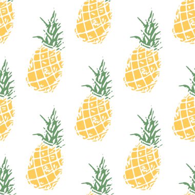 Kusursuz ananas deseni. Sarı ananaslı karalama vektörü. Klasik ananas deseni