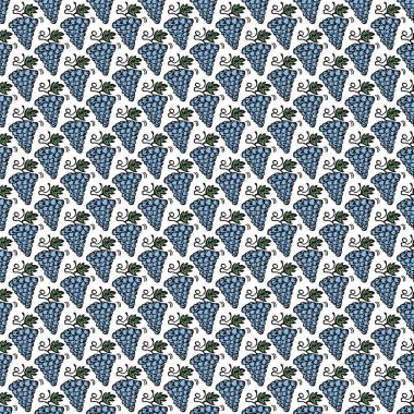 Kusursuz üzüm deseni. Üzüm ikonlu Doodle vektörü. Vintage üzüm deseni