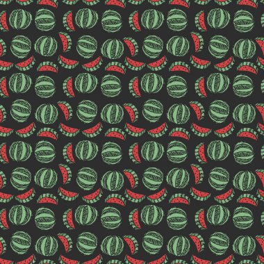 seamless watermelon pattern. vector doodle illustration with watermelon. pattern with red watermelon