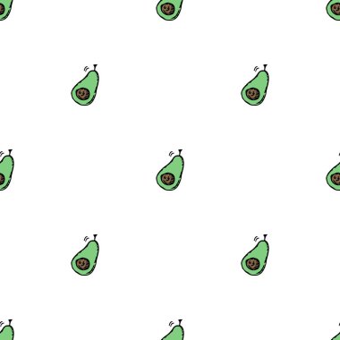 Kusursuz avokado deseni. Renkli avokado arka planı. Meyveli Doodle vektör illüstrasyonu