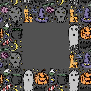 Halloween background. Doodle vector halloween frame with place for text