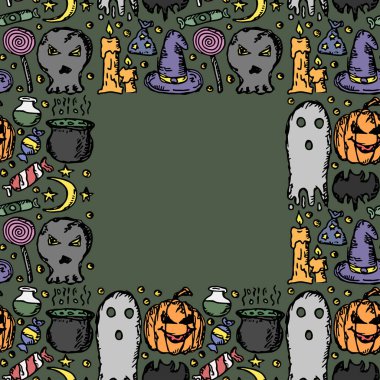 Halloween background. Doodle vector halloween frame with place for text