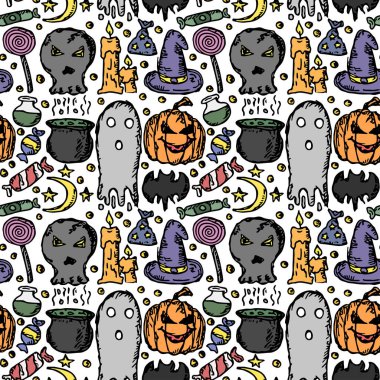 Seamless halloween pattern. Doodle vector halloween background