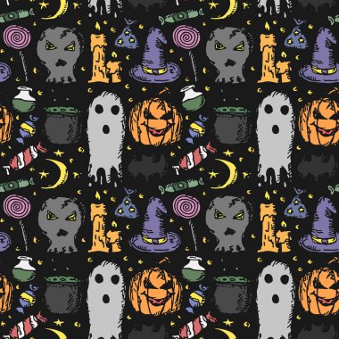 Seamless halloween pattern. Doodle vector halloween background