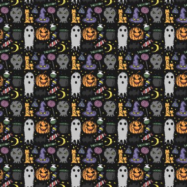 Seamless halloween pattern. Doodle vector halloween background