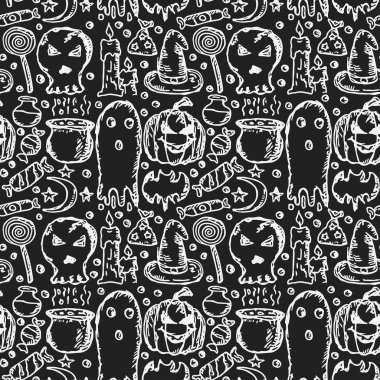 Seamless halloween pattern. Doodle vector halloween background