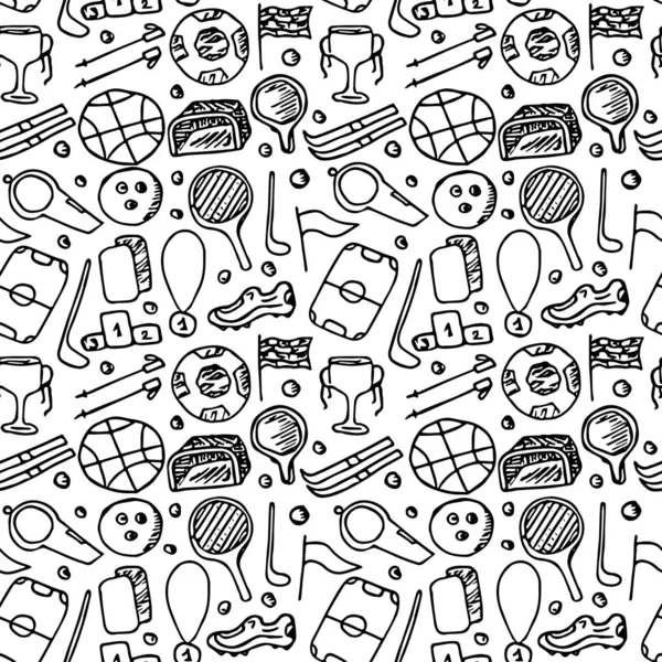 Patrón Deportivo Sin Costuras Vector Doodle Con Iconos Deportivos Fondo — Vector de stock