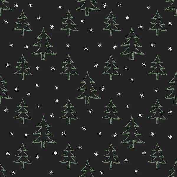 シームレスなクリスマスツリーパターン クリスマスツリーの飾り クリスマスツリーと落書きイラスト — ストックベクタ