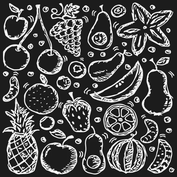 Meyve Ikonları Meyve Simgeleriyle Karalama Vektörü Çizimi Meyve Arkaplanı — Stok Vektör