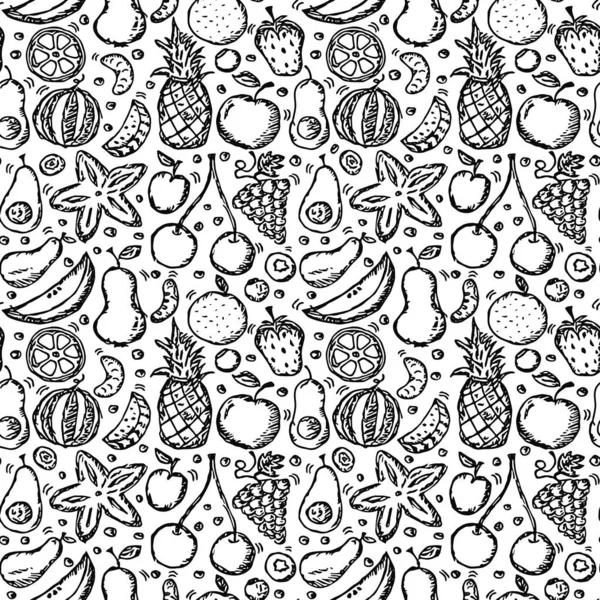 Padrão Frutas Sem Costura Fundo Doodle Com Ícones Frutas Fundo — Vetor de Stock