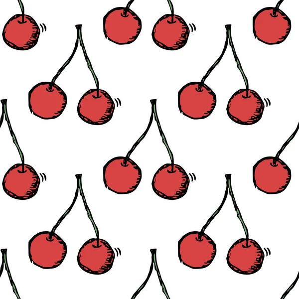 Zökkenőmentes Cseresznye Minta Doodle Vektor Piros Cseresznye Ikonokkal Szüreti Cseresznye — Stock Vector
