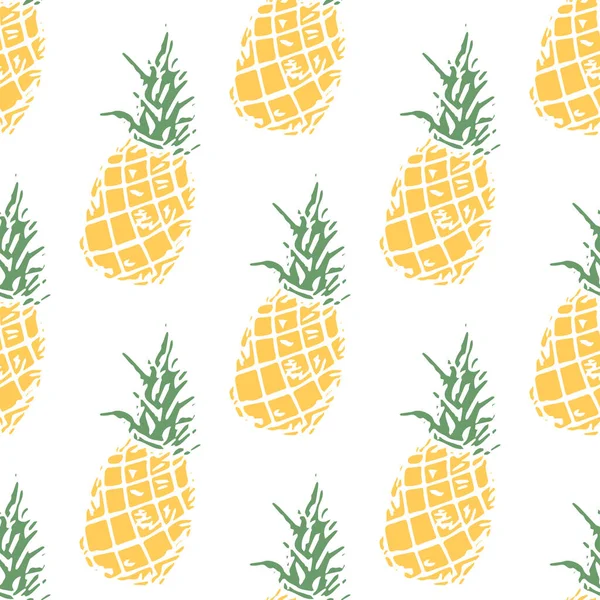 Naadloze Ananas Patroon Doodle Vector Met Gele Ananas Vintage Ananas — Stockvector