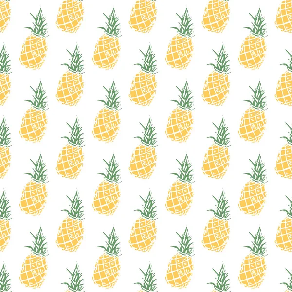 Seamless Pineapple Pattern Doodle Vector Yellow Ananas Vintage Pineapple Pattern — Stock Vector