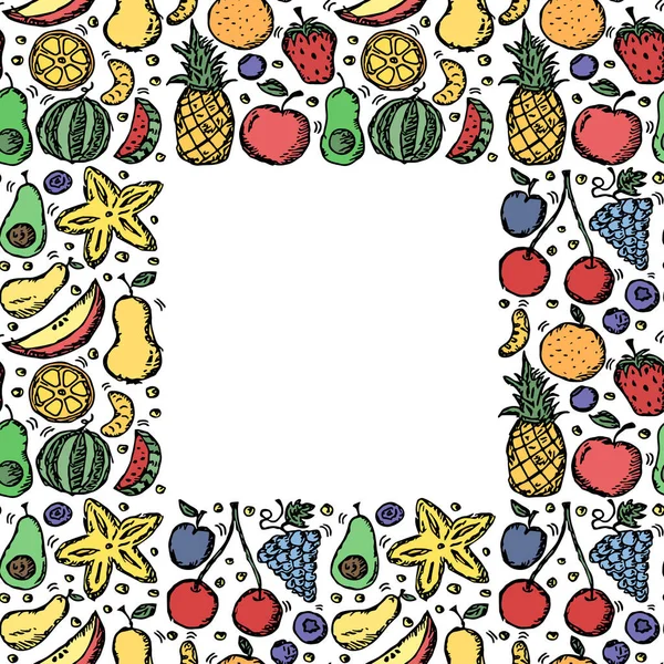 水果架 无缝果图案 有文字的地方 用水果图标画涂鸦图 水果背景 — 图库矢量图片