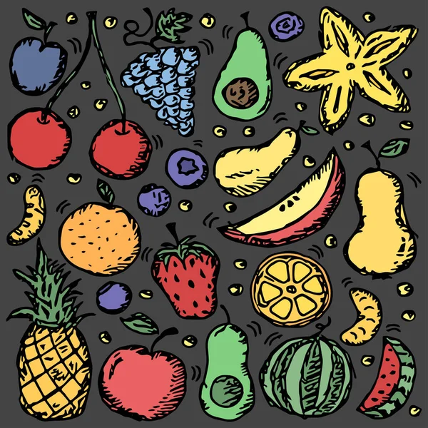 Fruit Icons Doodle Vector Illustration Fruit Icons Fruit Background — Stock Vector