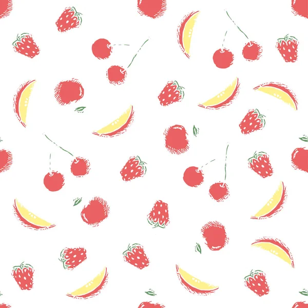 Modèle Fruits Sans Couture Fond Doodle Avec Des Icônes Fruits — Image vectorielle