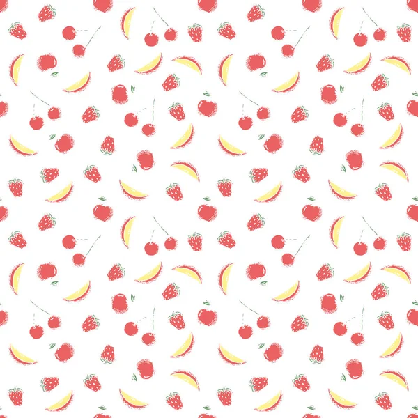 Modèle Fruits Sans Couture Fond Doodle Avec Des Icônes Fruits — Image vectorielle
