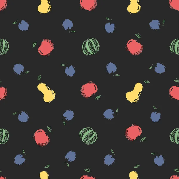 无缝果图案 带有水果图标的涂鸦背景 水果背景 — 图库矢量图片