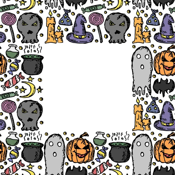 Halloween Background Doodle Vector Halloween Frame Place Text — Stok Vektör