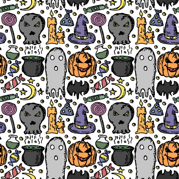 Seamless Halloween Pattern Doodle Vector Halloween Background — Vector de stock