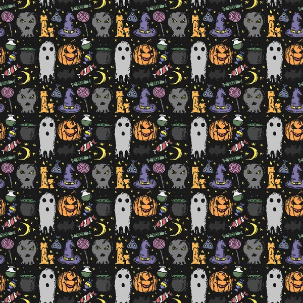 Seamless Halloween Pattern Doodle Vector Halloween Background — Archivo Imágenes Vectoriales